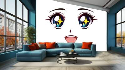 Happy anime face. Manga style big blue eyes Wall mural