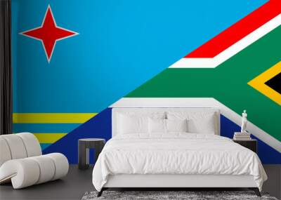 Waving flag of South Africa and Aruba  Wall mural