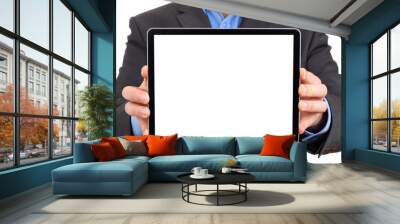 Businessman presenting your product in a digital tablet Wall mural