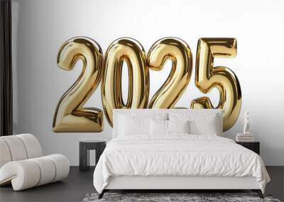 2025 golden bold letters symbol 3d illustration. Golden number isolated on transparent background Wall mural