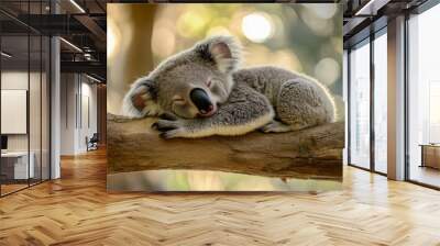 Baby koala sleeping on a branch. Cute sleeping baby koala Wall mural