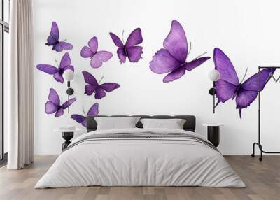 Flock of purple butterflies on an isolated transparent background Wall mural