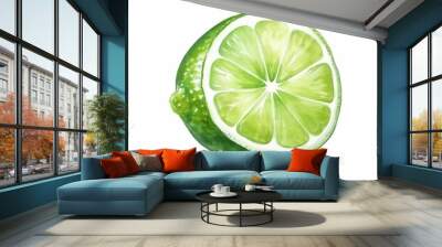 Green lime watercolor isolated on white Wall mural