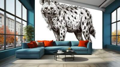 Hyena sketch isolated on a white background. Black and white animal sketch Wall mural