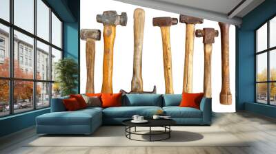 Set of hammers isolated on transparent background. Old rusty hammer Wall mural