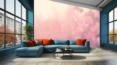 abstract and dreamy banner background of of spring blossoms tree with pink flowers. selective focus. glitter overlay Wall mural