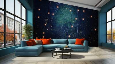 Abstract and magical image of Firefly flying in the night forest. Fairy tale concept Wall mural