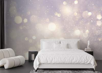 abstract backgrounf of glitter vintage lights . silver and white. de-focused. banner Wall mural