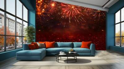 abstract black and gold glitter background with fireworks. christmas eve, 4th of july holiday concept Wall mural