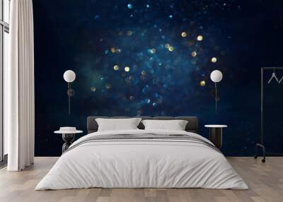 abstract glitter black, gold and blue lights background. de-focused Wall mural