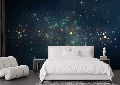 background of abstract glitter lights. gold, blue and black. de focused Wall mural