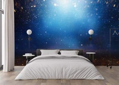 background of abstract glitter lights. gold, blue and black. de focused Wall mural