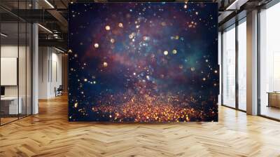 background of abstract glitter lights. gold, blue and black. de focused Wall mural