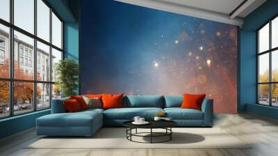 background of abstract glitter lights. gold, blue and black. de focused Wall mural