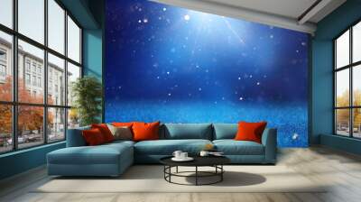 background of abstract glitter lights. silver, blue and gold. de focused Wall mural