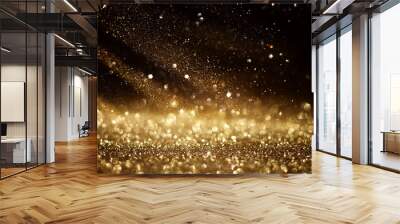 background of abstract gold and black glitter lights. defocused Wall mural