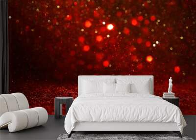 background of abstract red, gold and black glitter lights. defocused Wall mural