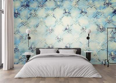 background of blue wooden vintage wall with floral Royal lily emboss details Wall mural