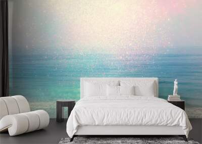 background of blurred beach and sea waves with bokeh lights, vintage filter.
 Wall mural