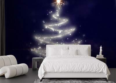 background of Christmas tree with defocused glitter lights Wall mural