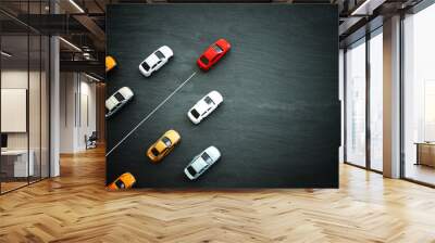 Concept image of challenge and teamwork. Red car leading the group Wall mural