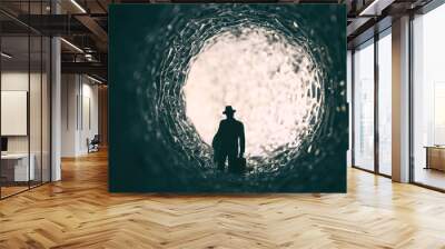 concept image of seeing the Light at the End of the Tunnel. sci fi or mystery Wall mural