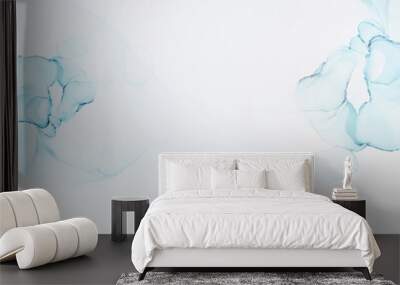 Creative image of pastel blue Hydrangea flowers on artistic ink background. Top view with copy space Wall mural