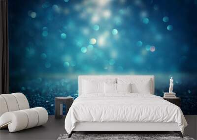 glitter vintage lights background. black and blue. de-focused Wall mural