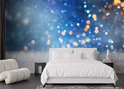 glitter vintage lights background. black silver and blue. de-focused Wall mural