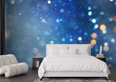 glitter vintage lights background. black silver and blue. de-focused Wall mural