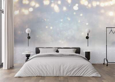 glitter vintage lights background. silver, gold and white. de-focused Wall mural