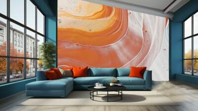 photography of abstract marbleized effect background. brown, orange, gold, gray and white creative colors. Beautiful paint. banner Wall mural