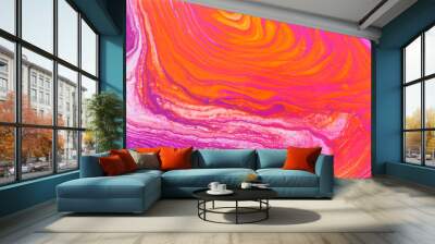 photography of abstract marbleized effect background. red, pink, orange and white creative colors. Beautiful paint. Wall mural