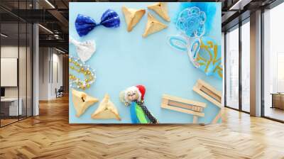 Purim celebration concept (jewish carnival holiday). Top view. Wall mural