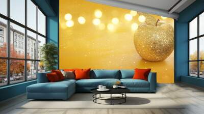 Rosh hashanah (jewish New Year holiday) concept. Decorative gold glitter apple Wall mural