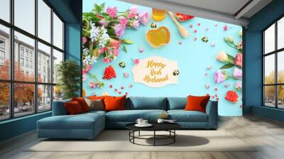 Rosh hashanah (jewish New Year holiday) concept. Traditional symbols Wall mural