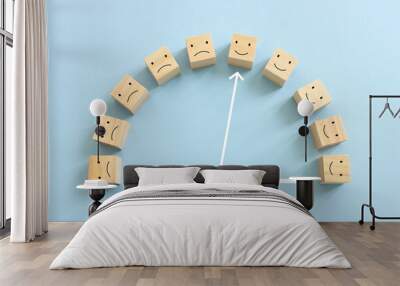 Top view image of barometer with of happy and sad face. concept of happiness emotion and satisfaction Wall mural