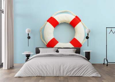 Top view image of lifebuoy over blue background Wall mural