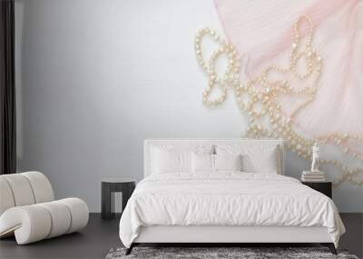 Top view image of white pearls necklace Wall mural