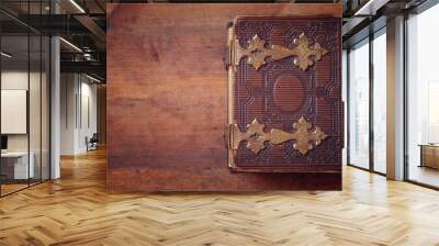 top view of antique book cover, with brass clasps Wall mural