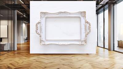 Vintage white tray over decorative wooden background. top view Wall mural