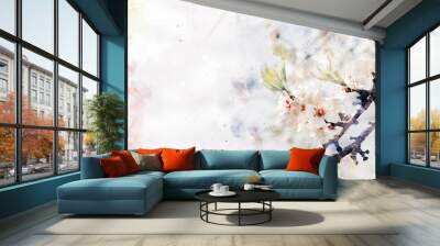 watercolor style and abstract image of cherry tree flowers Wall mural