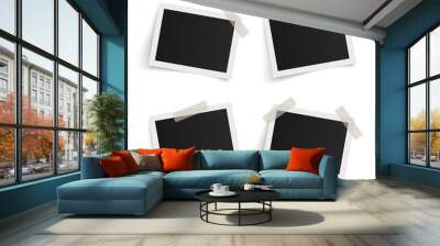 Set of rectangle vector photo frames on sticky tape on white background. Template photo design. Vector illustration Wall mural