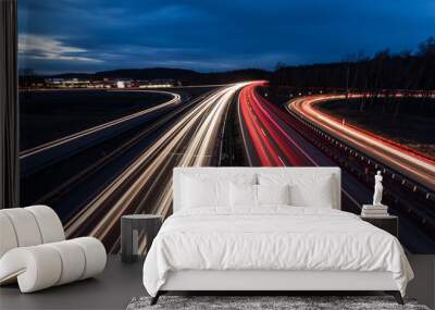 white and red car light trails on motorway junction Wall mural