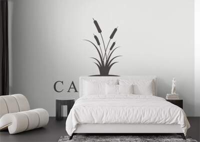 cattails or river reed grass plant logo design, aquatic plants, swamp, wild grass vector Wall mural