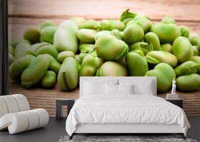 Fresh broad bean on old wooden background Wall mural