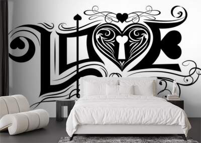 love typography vintage classic black and white vector design Wall mural