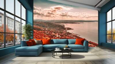 Aerial view of the beautiful city of Trieste in Italy, moody sunset Wall mural