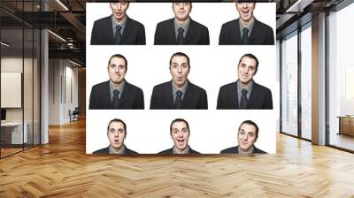 young man face expressions composite isolated on white backgroun Wall mural