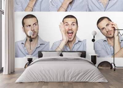 young man face expressions composite isolated on white Wall mural